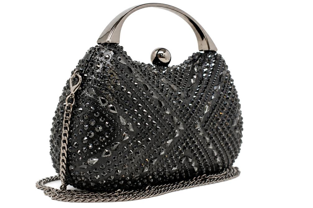 Bolso de Fiesta Menbur AMB10001 Negro con Cristales, Asa Rígida y Cadena para Mujer