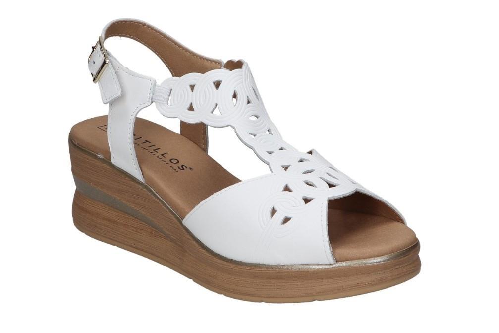 Sandalias con cuña Pitillos 10351 en blanco para mujer