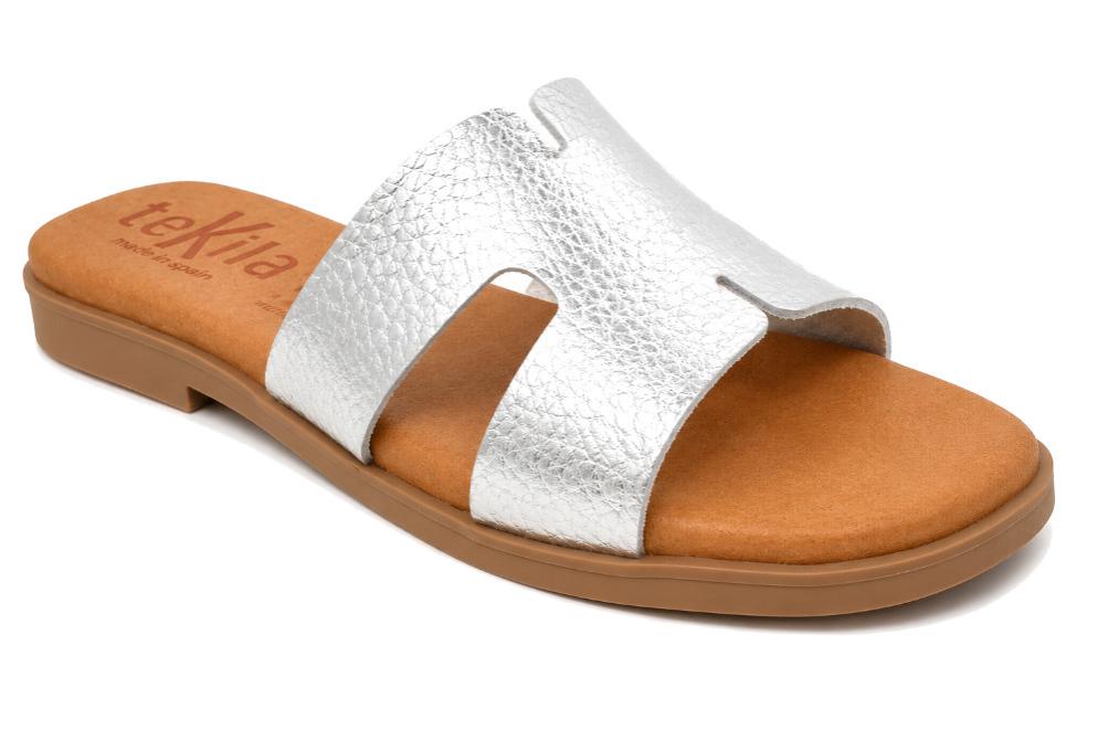 Sandalias de Pala Tekila 141 Metalizada color plata Mujer | Piel, Plantilla Gel y Máximo Confort