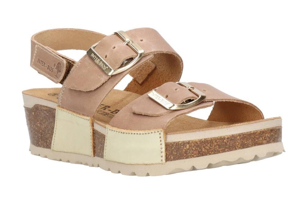 Sandalias con cuña bio Interbios 5812 en platino para mujer