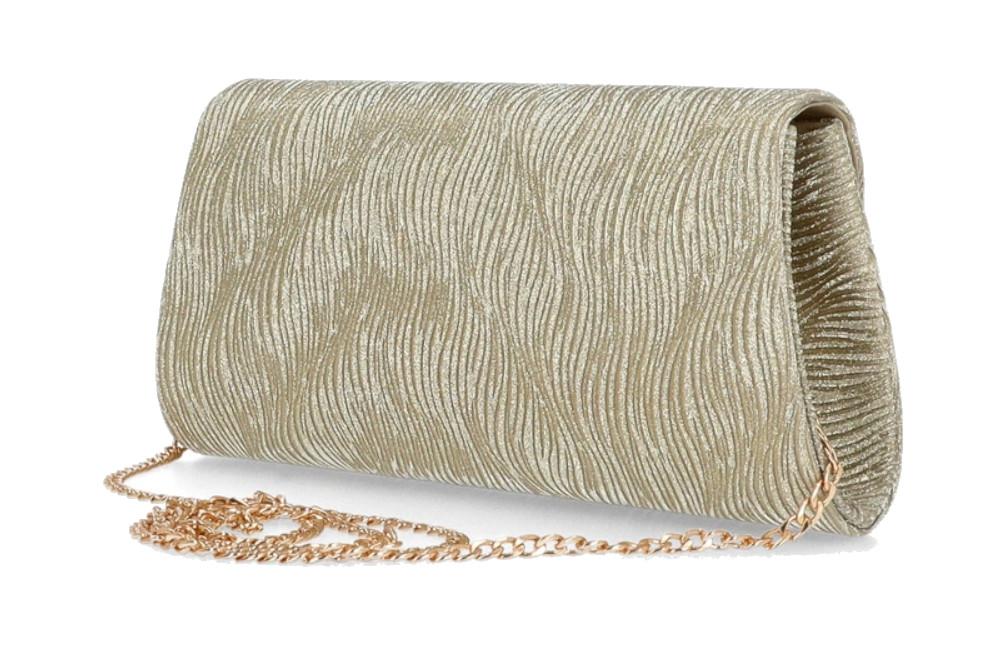 Bolso de Fiesta Menbur AMB09 tipo cartera de mano oro Metalizado con Cadena