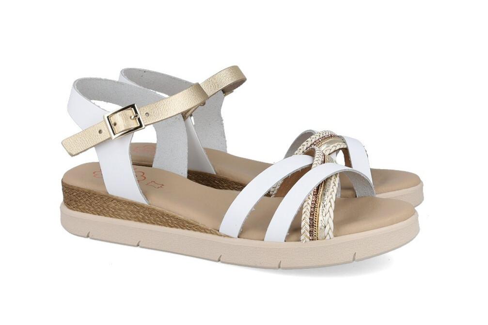 Sandalias de Cuña Porronet Fabiana Mujer Piel Blanco Oro – Elegancia Metalizada y Máximo Confort