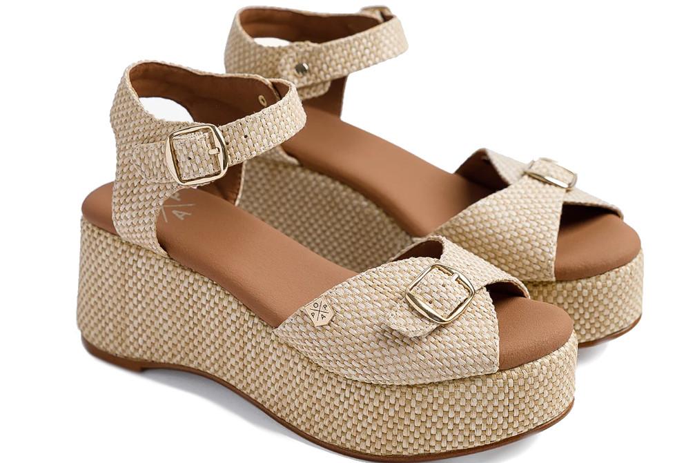 Sandalias de cuña baja Popa Muriel en rafia beige