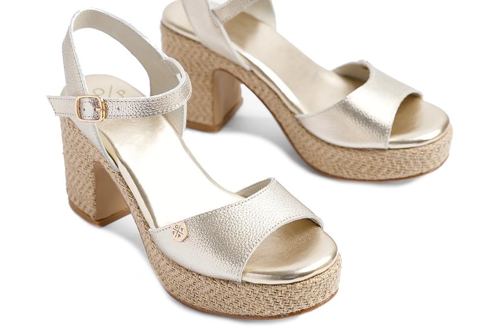 Sandalias de tacón de yute Daira de Piel oro– Tacón Ancho Mujer