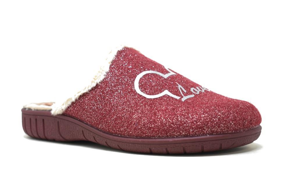 Zapatillas de casa silueta Minnie Purpurina en burdeos para mujer