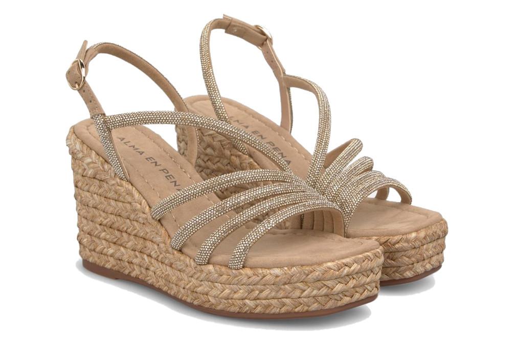 Sandalias con cuña alta Alma en Pena V2651109 para mujer en arena con Pedrería – Esparto