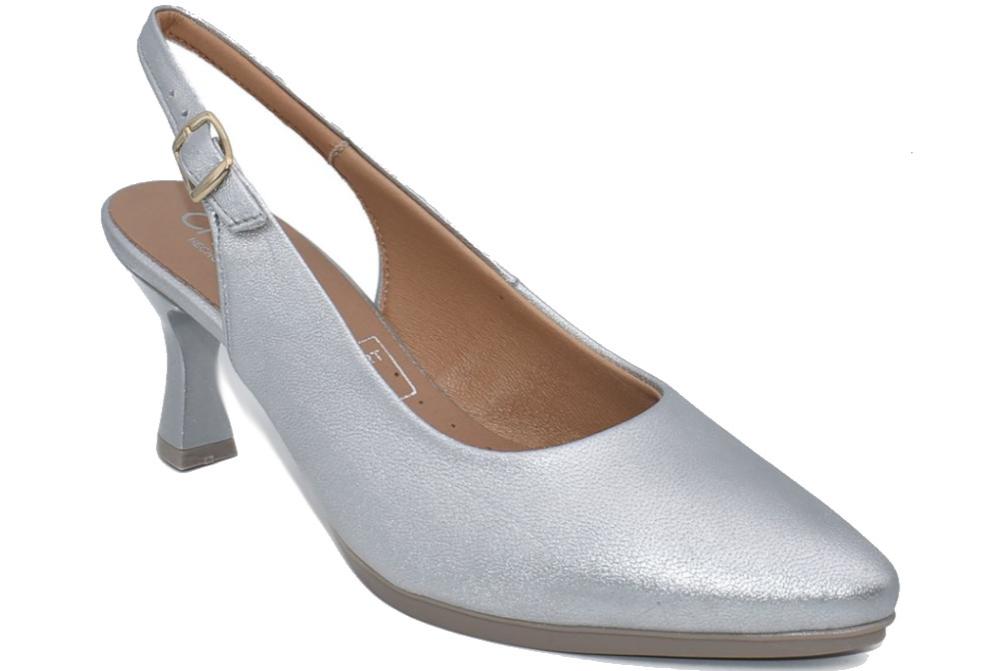 Zapatos de tacón medioDestalonados Chamby 4241 Plata Mujer | Slingback de Piel para Fiesta y Eventos