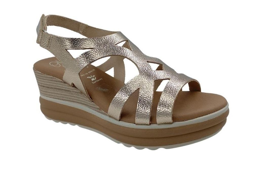 Sandalias de Cuña Mujer Oh! My Sandals 5992 Oro – Sandalias Metalizadas con Plataforma Efecto Esparto y Cierre Ajustable