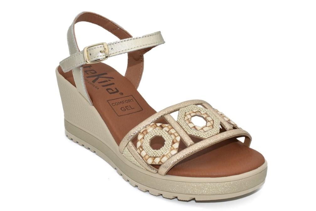Sandalias con cuña Tekila S-1105 en platino para mujer