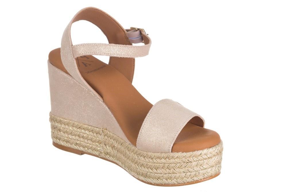 Sandalia con cuña Popa bandon boreal en oro para mujer
