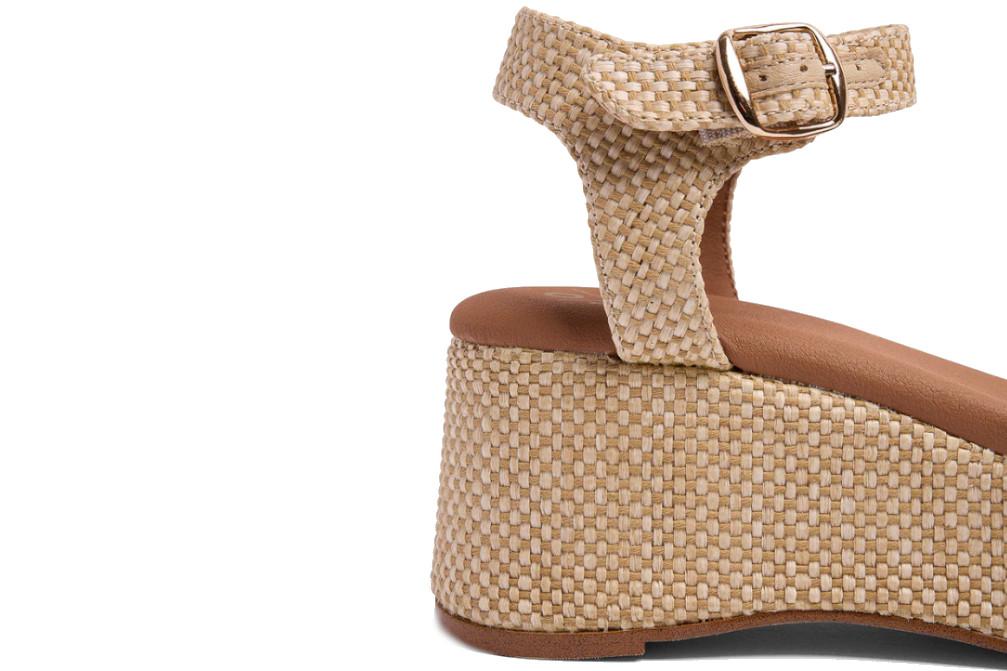 Sandalias de cuña baja Popa Muriel en rafia beige