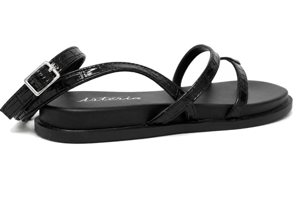Sandalias Planas Romanas Mujer ISTERIA 1167 Negro Efecto Coco – Sandalias de Dedo Elegantes para Verano