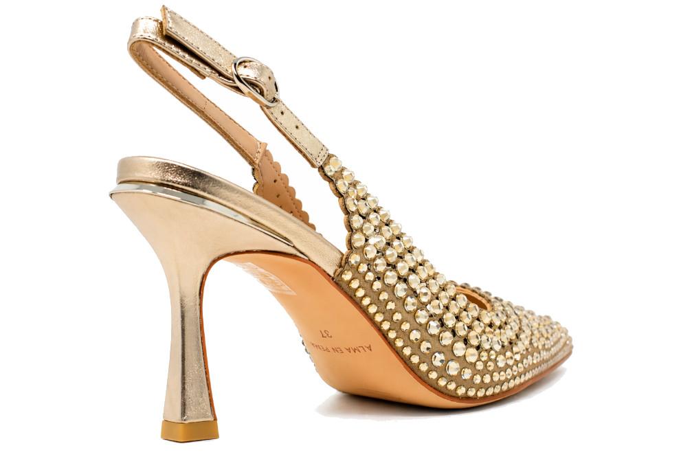 Zapato de tacón Alma en Pena V261808 en dorado con pedrería para mujer – Zapatos de fiesta