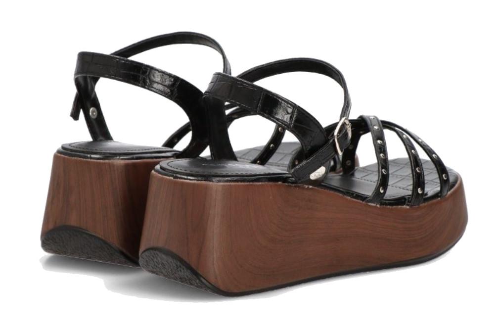 Sandalia de Cuña ISTERIA 1111 en color negro para mujer| Elegancia y Comodidad para el Día a Día