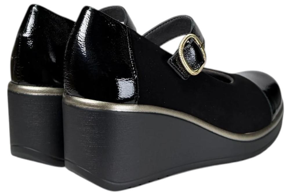 Merceditas Pitillos 20532 Negro Mujer – Zapatos de Piel con Cuña Cómoda