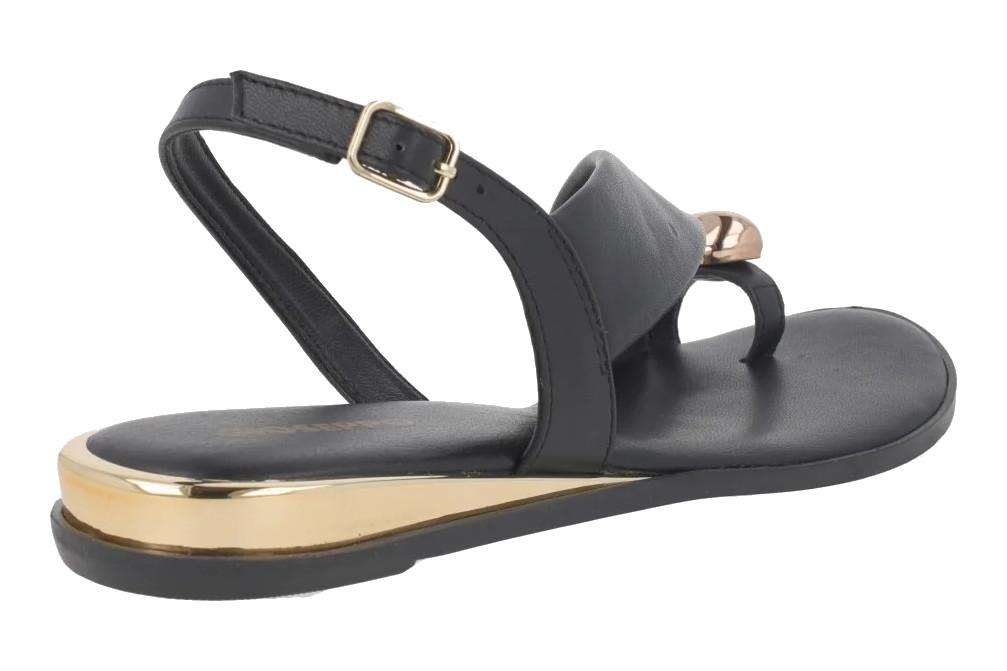 Sandalias Planas Gioseppo 79072 Stony en negro de Piel con Anillo Joya y Detalles Metalizados para Mujer