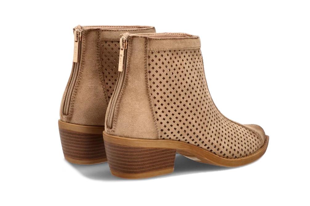 Botín calado para ETIKA Prome 31129 taupe con tacón medio cómodo y cremallera lateral- Botín cowboy de verano