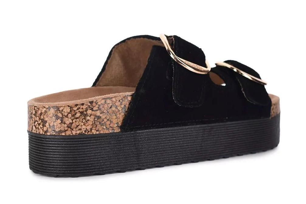 Sandalias bio con doble suela Isteria 25221 en negro de piel