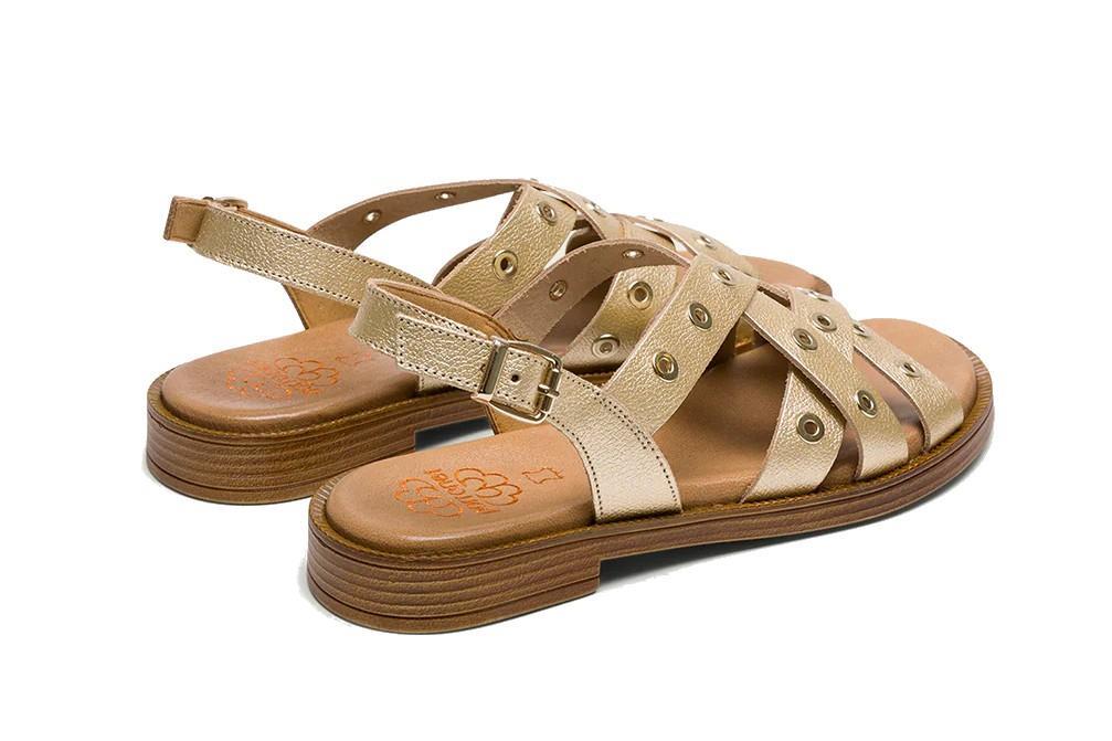 Sandalias planas Porronet Mónica 3125 en dorado