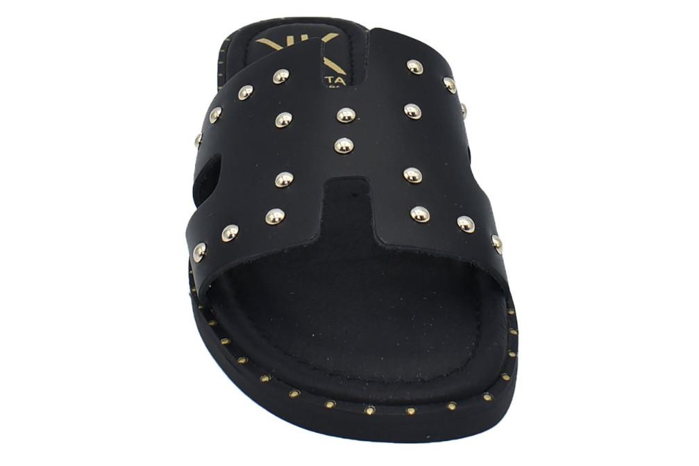 Sandalias de pala planas de Piel Cokketa 147 en negro con Tachuelas para Mujer