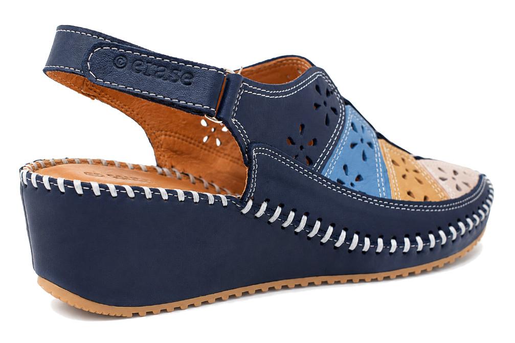 Sandalias cómodas Erase 793-60 Marino para Mujer de Piel con Cuña y Puntera Cerrada | Comodidad y Estilo