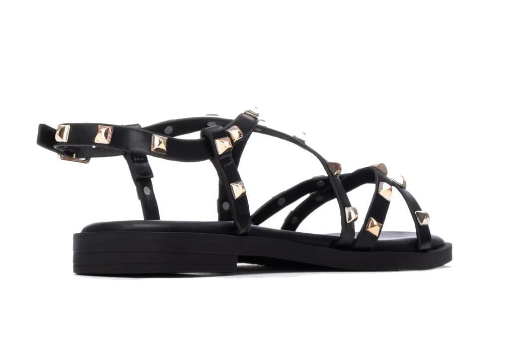 Sandalias romanas XTI 145150 negras para mujer | Sandalias planas cómodas con tachuelas