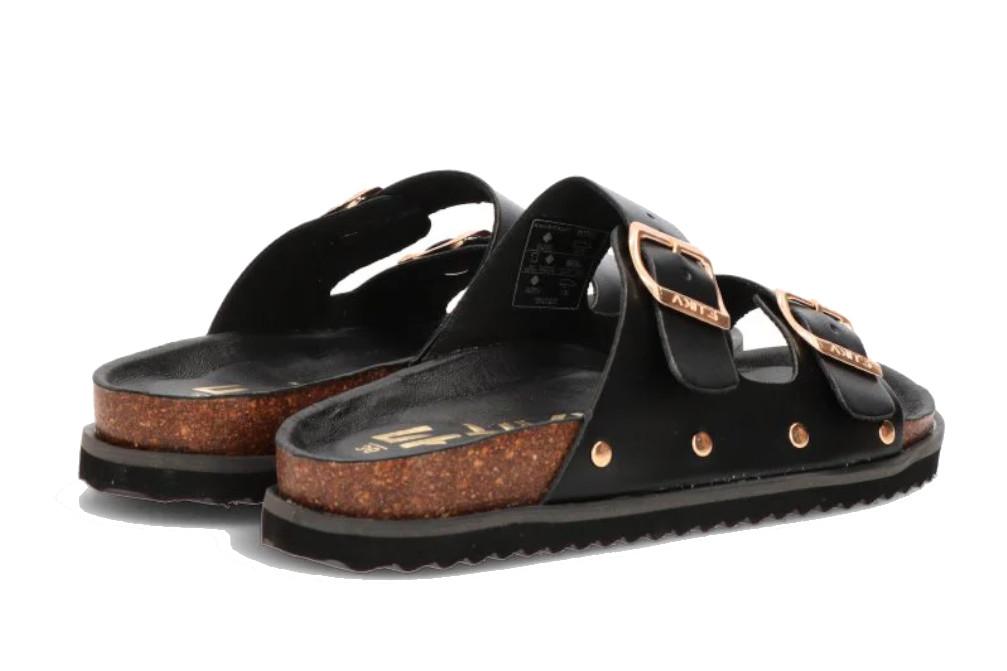 Sandalias planas Bio ETIKA Montesolaro 10096 Negras para Mujer con Hebillas y Plantilla de Piel