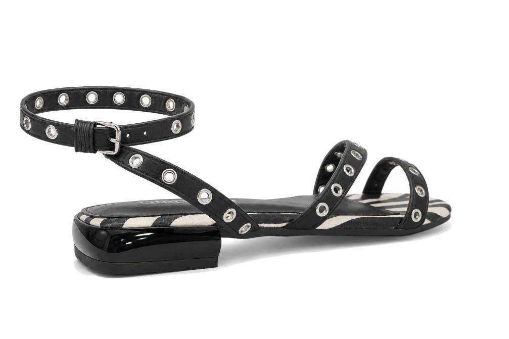 Sandalias planas de Dedo Isteria 1105 Negras con estampado animal print para Mujer