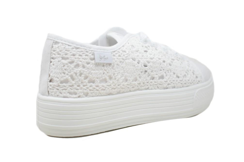 Zapatillas de ganchillo W0306 en blanco para mujer