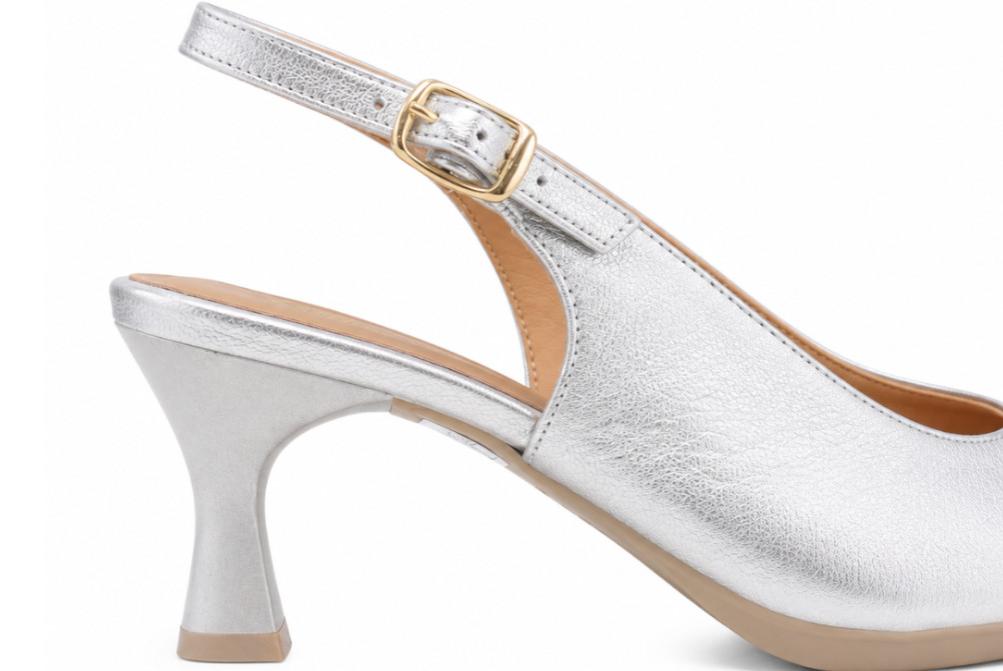 Zapatos de tacón medioDestalonados Chamby 4241 Plata Mujer | Slingback de Piel para Fiesta y Eventos