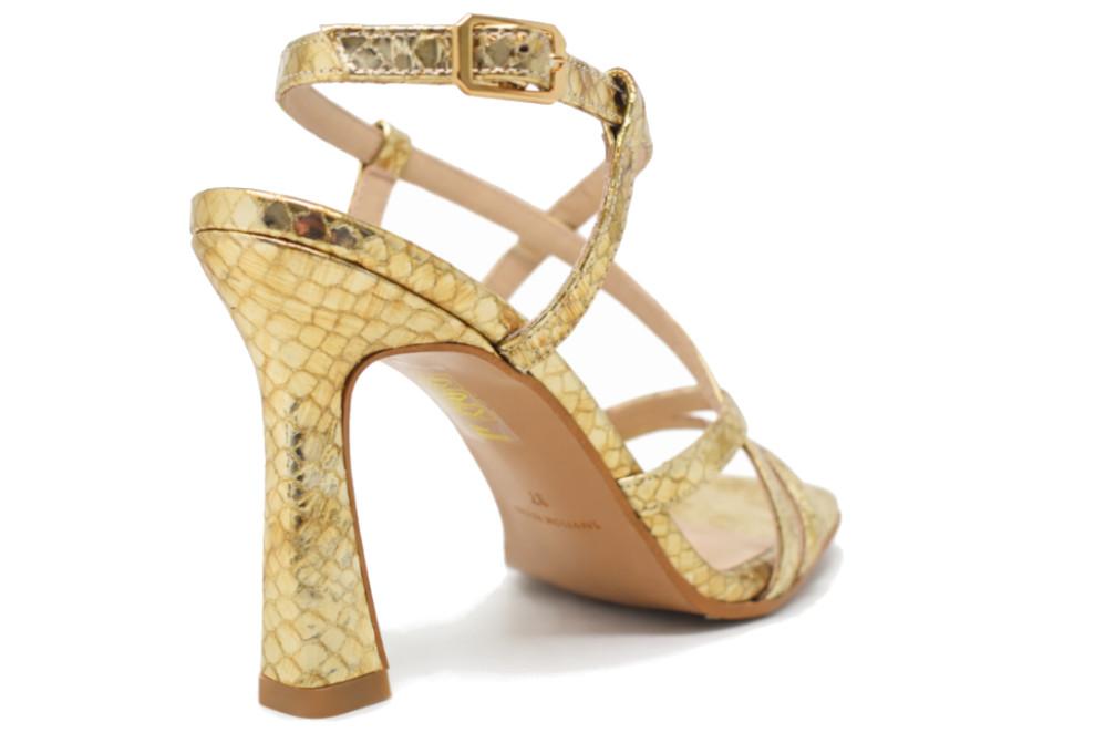 Zapatos de tacón Joni 30099 en piel color oro | Sandalias elegantes de tiras