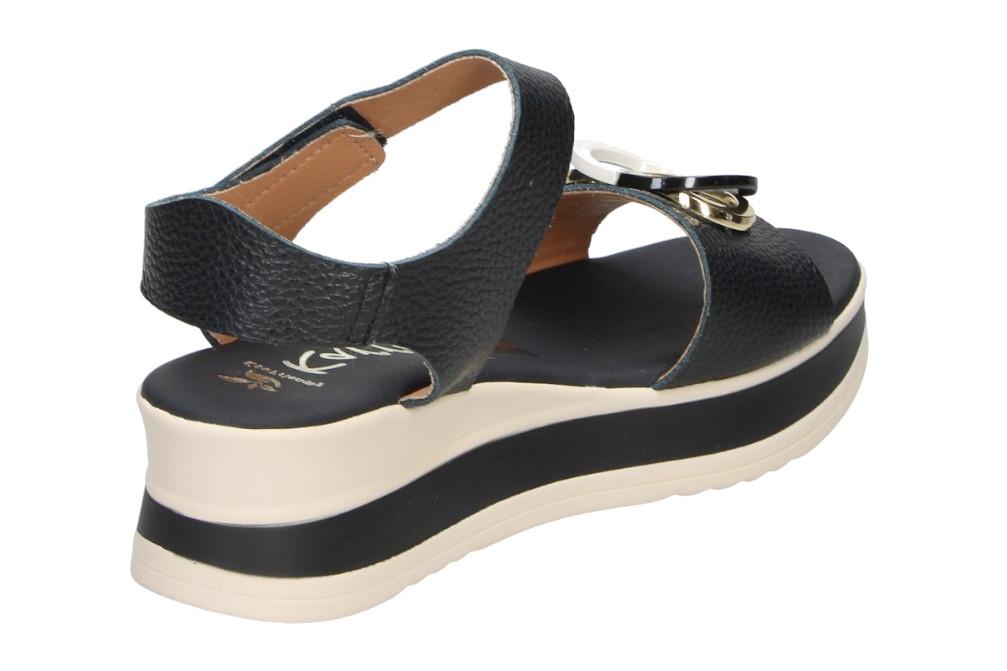 Sandalias de Piel Mujer Doya 5974 Negro – Cuña Baja, Plataforma y Cierre Ajustable