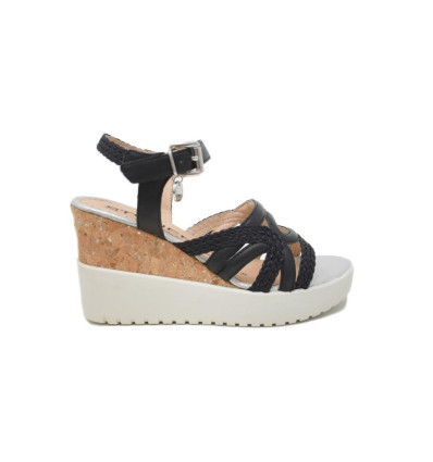 Sandalias con cuña Stonefly ELY 13 LAMINATED 216063 en negro para mujer