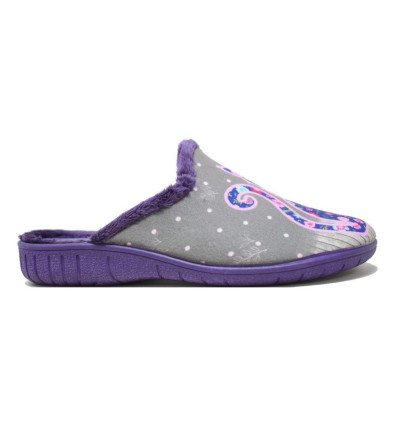 Zapatillas de casa Calusa 923 Gatos en morado para mujer