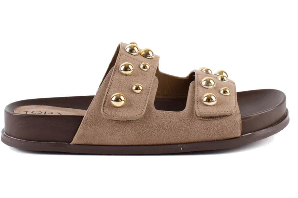 Sandalia bio de ante piedra TOP3 SF1651 para mujer | Con bolas doradas y plantilla anatómica