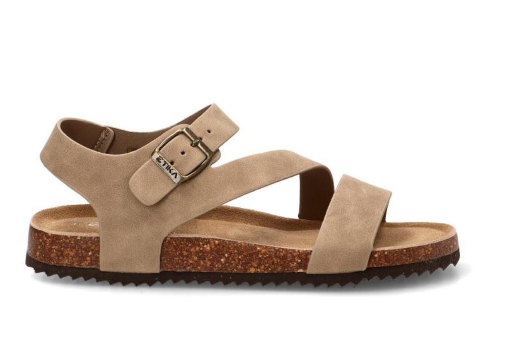 Sandalias bio ETIKA 41021 para hombre en taupe | Sandalia de Tiras con Hebilla