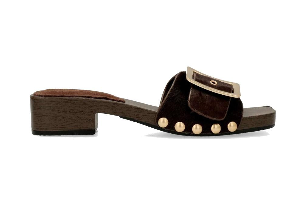 Sandalia de piel marrón TOP3 SF1642 para mujer | Mule de tacón medio cómoda y elegante