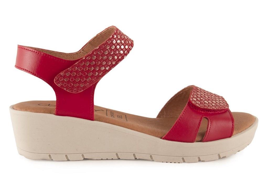 Sandalias con cuña Chamby 899 en rojo para mujer
