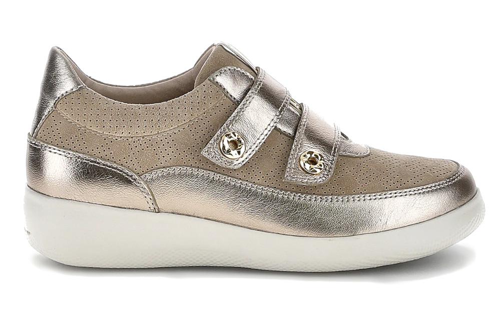 Zapatillas deportivas Stonefly PASEO 50 223455 en beige y oro de piel ante