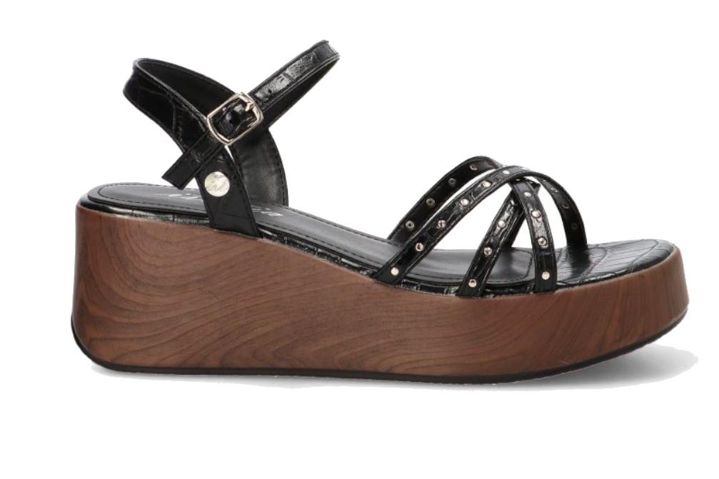 Sandalia de Cuña ISTERIA 1111 en color negro para mujer| Elegancia y Comodidad para el Día a Día