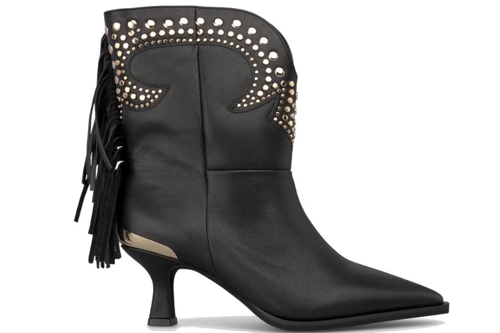 Botines cowboy de piel Alma en Pena I260352 negros con flecos