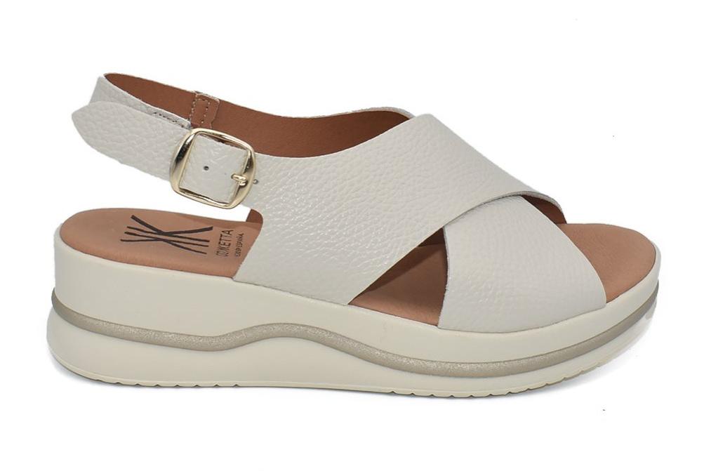 Sandalias con Cuña Cokketa 924 beige Mujer | Piel Cruzada, Plantilla Gel y Máximo Confort