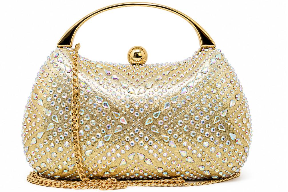 Bolso de Fiesta Menbur AMB1000 en oro con Cristales, Asa Rígida y Cadena para Mujer
