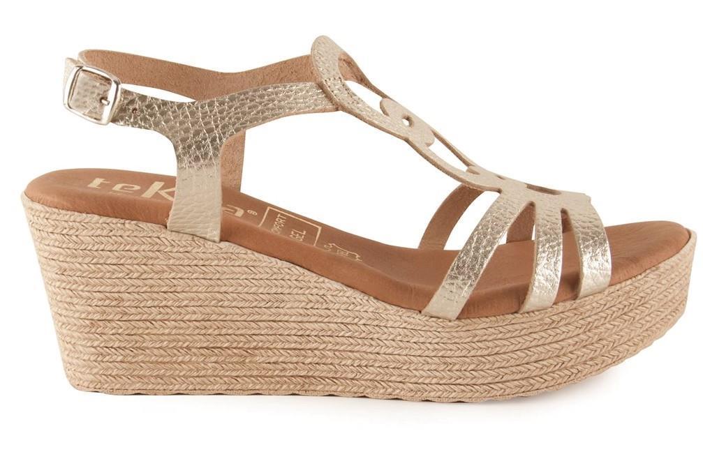 Sandalias con cuña Tekila 1014 para mujer en dorado