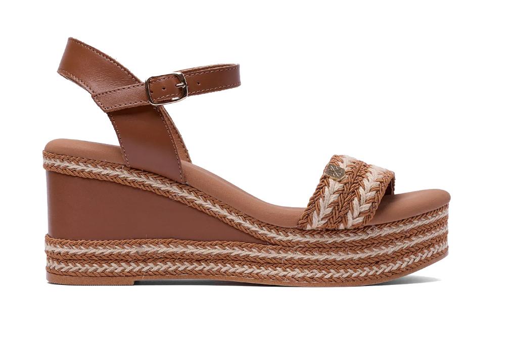 Sandalias con cuña cuero Arambol Gallery en cuero de Yute y Hebilla