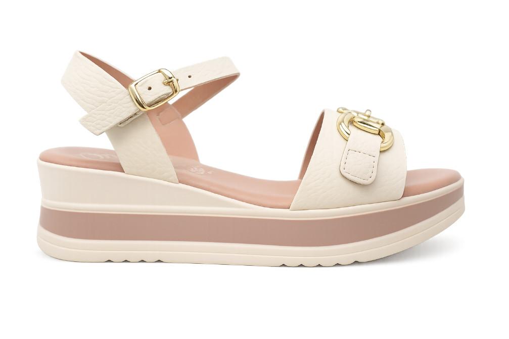 Sandalias de Cuña Mujer Oh! My Sandals 5971 Doya Beige – Plataforma Cómoda con Hebilla Ajustable y Adorno Metálico