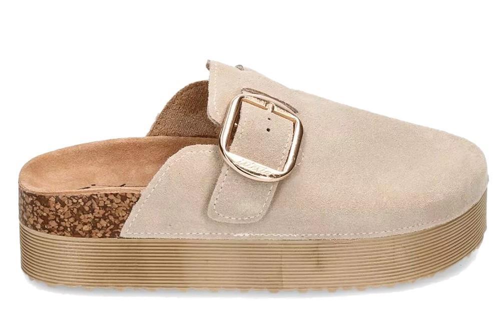Zueco con plataforma Isteria 25220 en beige para mujer de piel