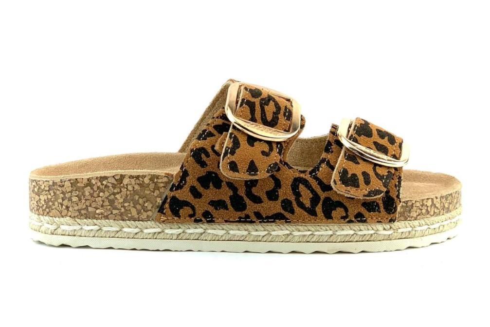Sandalias bio planas Isteria 25226 en leopardo para mujer
