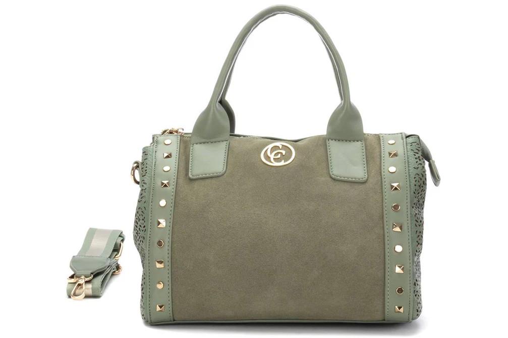 Carmela 18620902 – Bolso Tipo Maletín Mujer Caqui en Serraje con Bandolera
