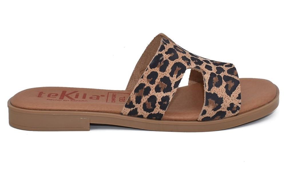 Sandalias planas TEKILA 141 en leopardo para mujer